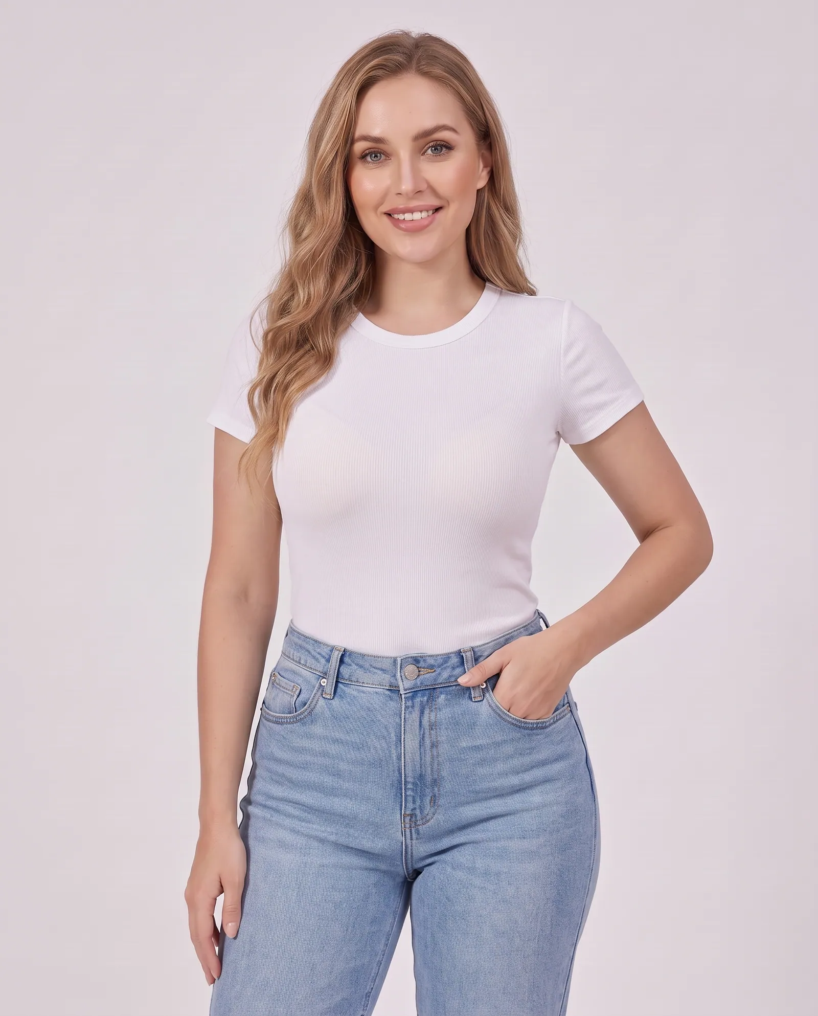 The Flatterer Bra in Beige worn under a fitted white T-shirt, no visible lines