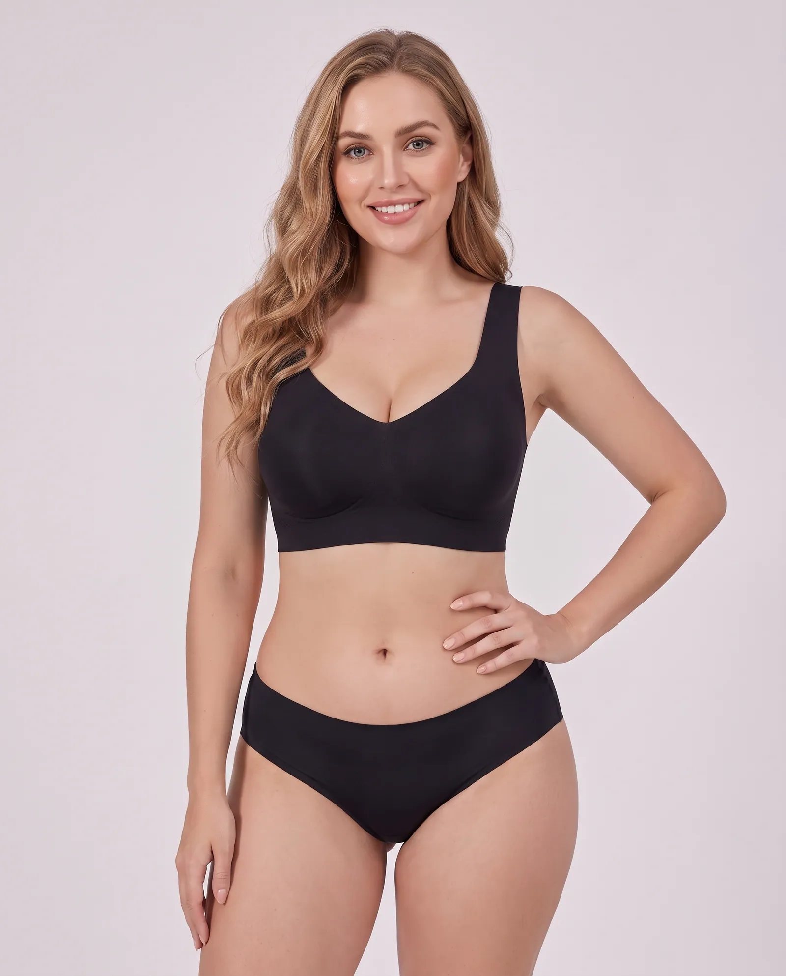The PerkUp Jelly Bra in Black, front view on model