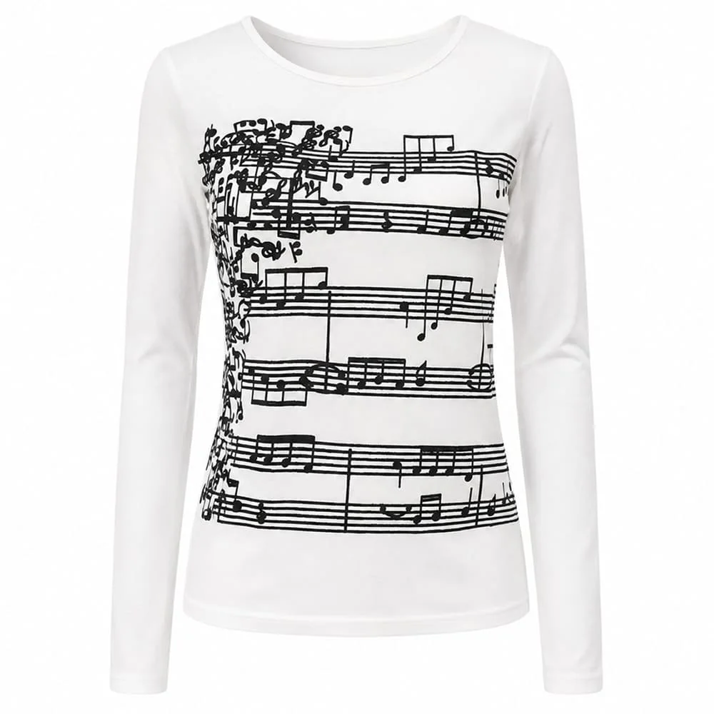 Music Note Print Long Sleeve Top — view 1