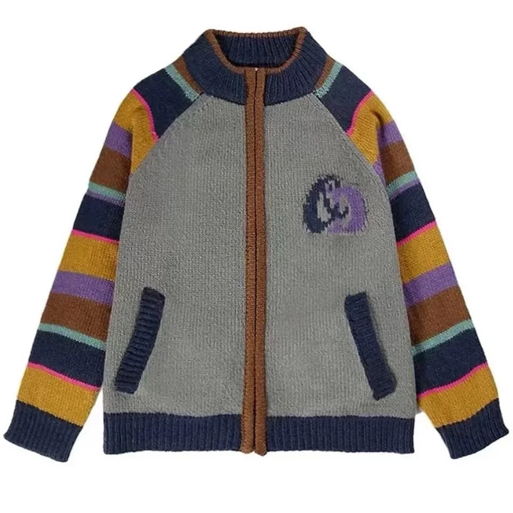 Colorful Striped Indie Kid Zip Sweater — view 1