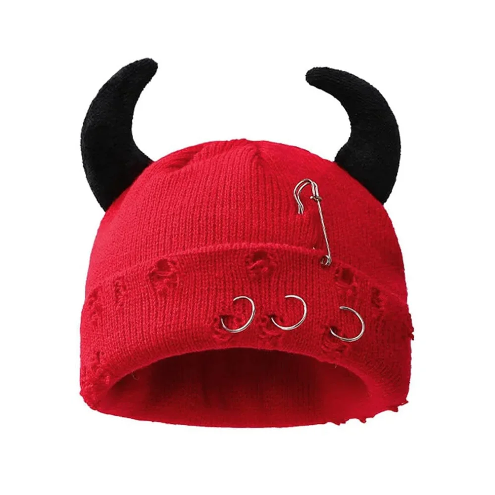 Devil Horns Knit Beanie Hat — view 1