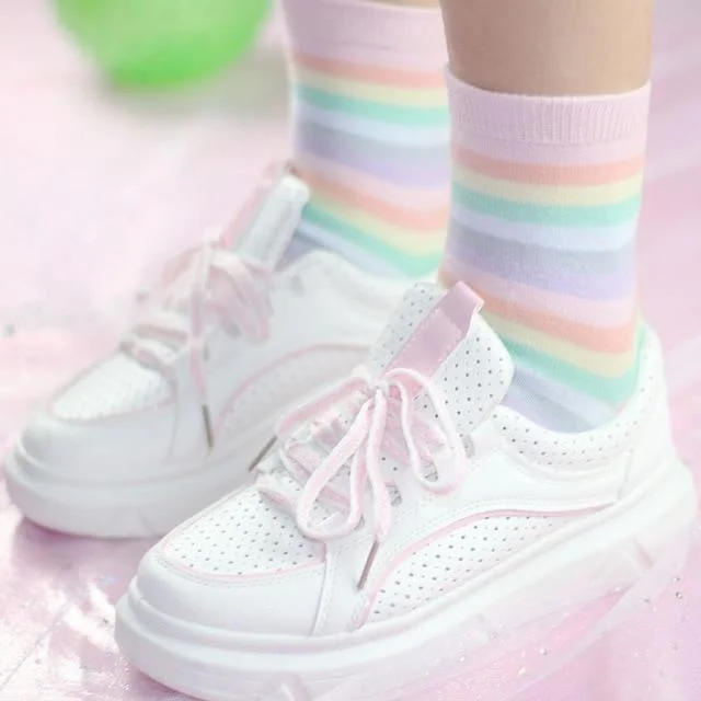 Pastel Pink Striped Socks — view 1