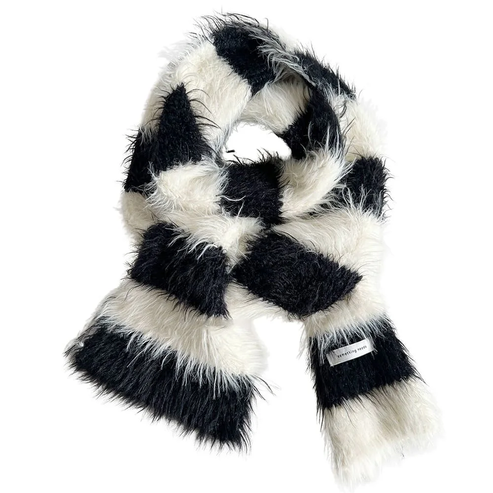 Grunge Aesthetic Fuzzy Striped Scarf — view 1