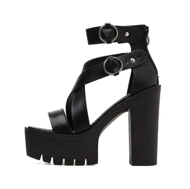 Chunky Round Buckle High Heels — view 1