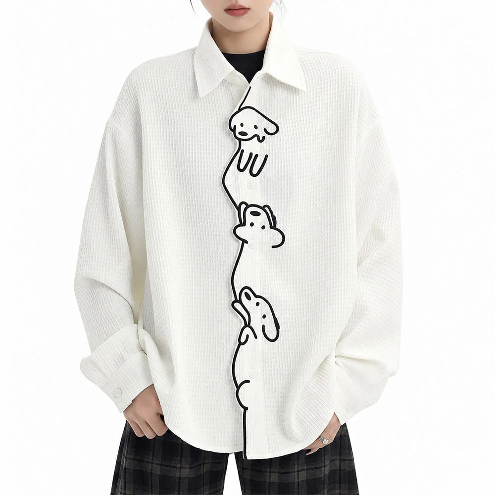 Puppy on Duty Dog Embroidery Button Up Shirt — view 1