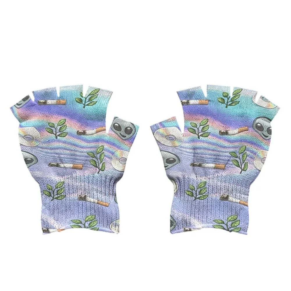 2010s Alien Print Fingerless Gloves — view 1