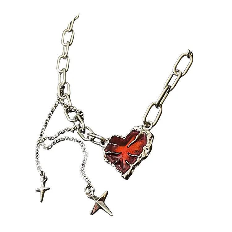 Red Stone Heart Chain Necklace — view 1