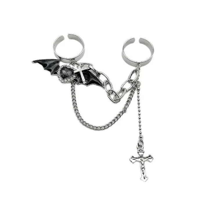 Grunge Heart Cross Double Ring — view 1