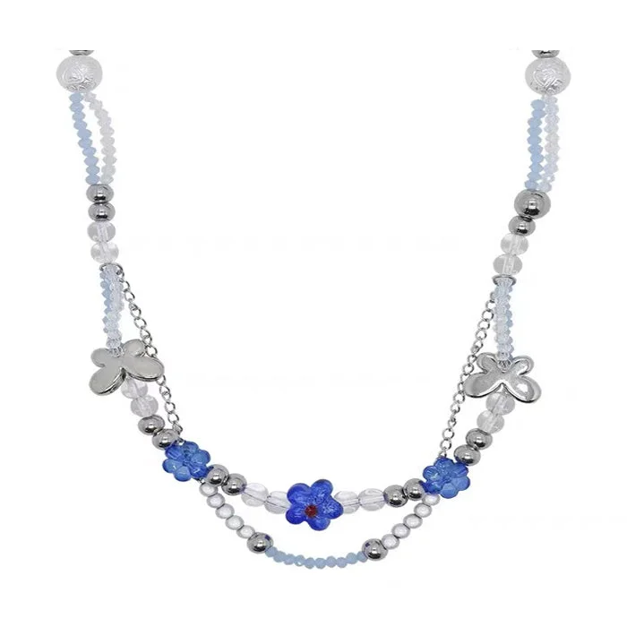 Soft Grunge Blue Beaded Necklace — view 1