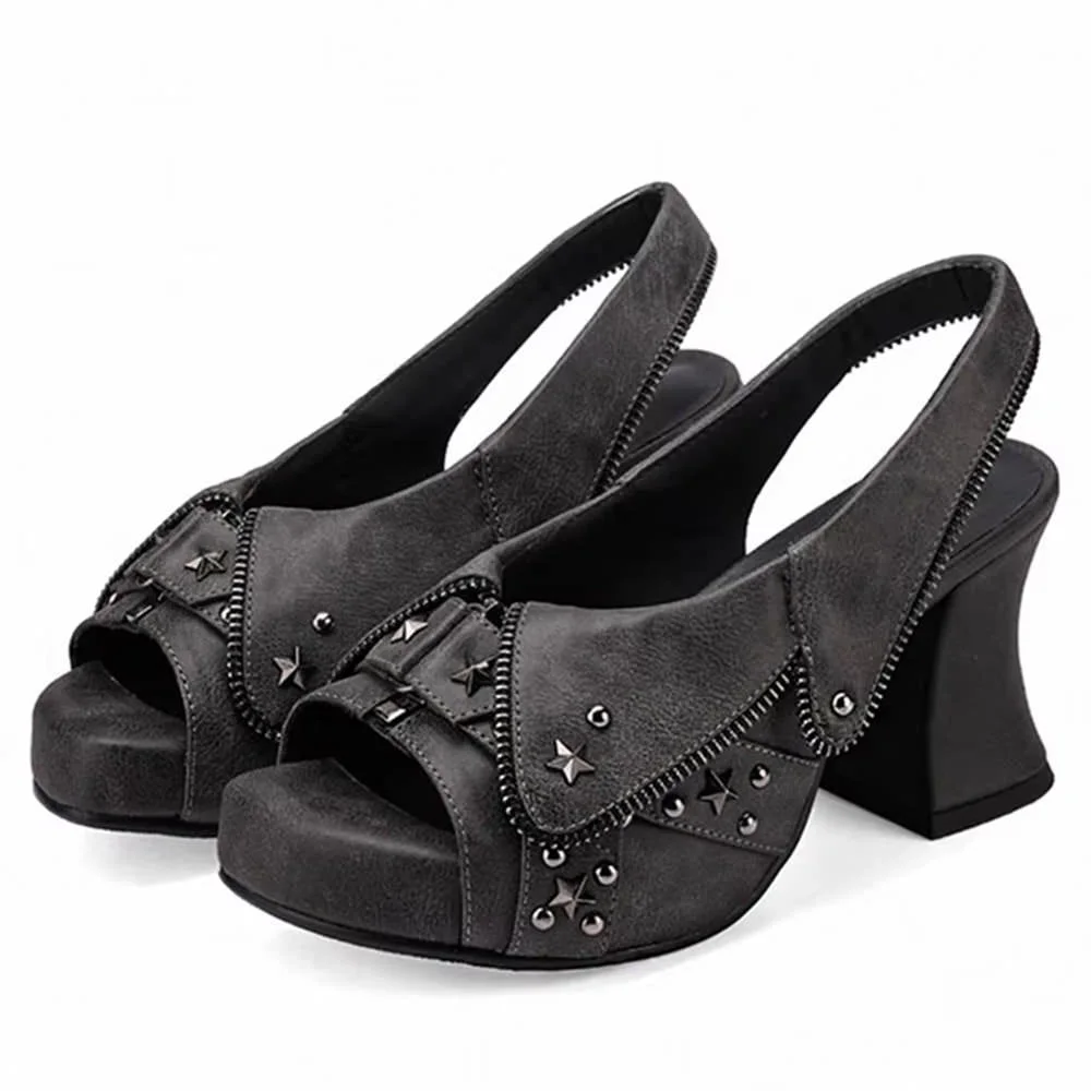 Y2K Star Stud Platform Heel Sandals — view 1