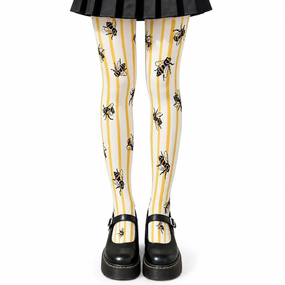 Yellow White Striped Bee Tights — view 1