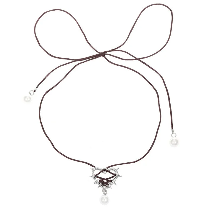 Bow Lace Up Heart Necklace — view 1