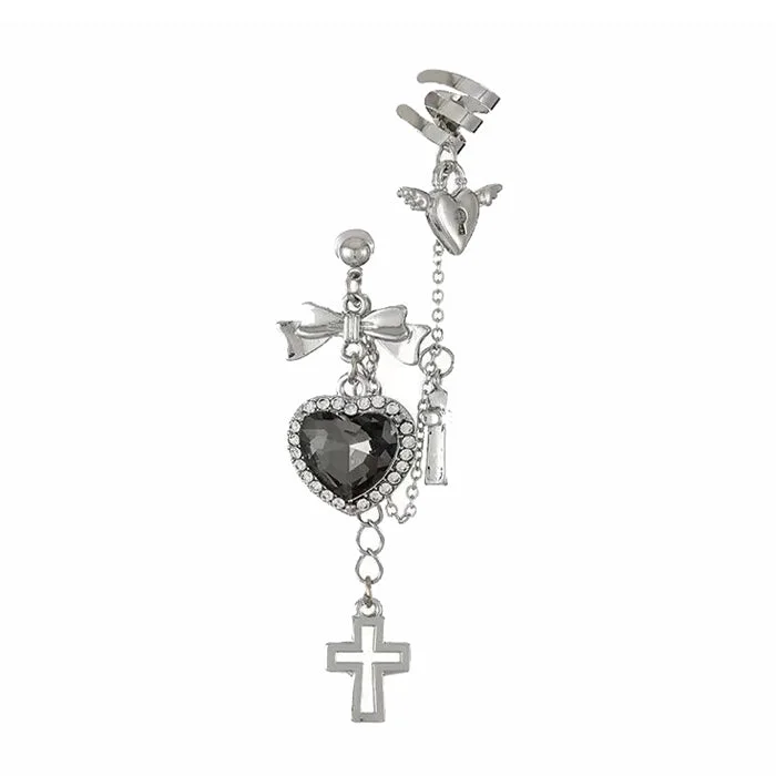 Grunge Aesthetic Heart Cross Ear Cuff — view 1