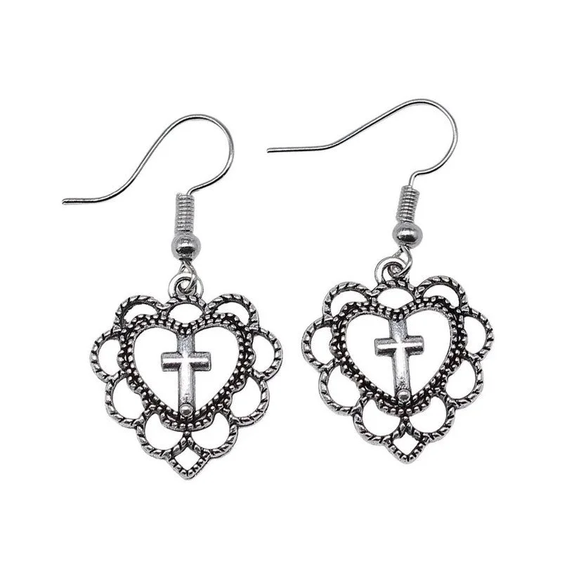 Everlasting Love Heart Cross Earrings — view 1