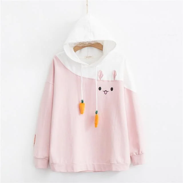 Carrot Bunny Hoodie with Ears and Full Zip | Kawaii Vibe