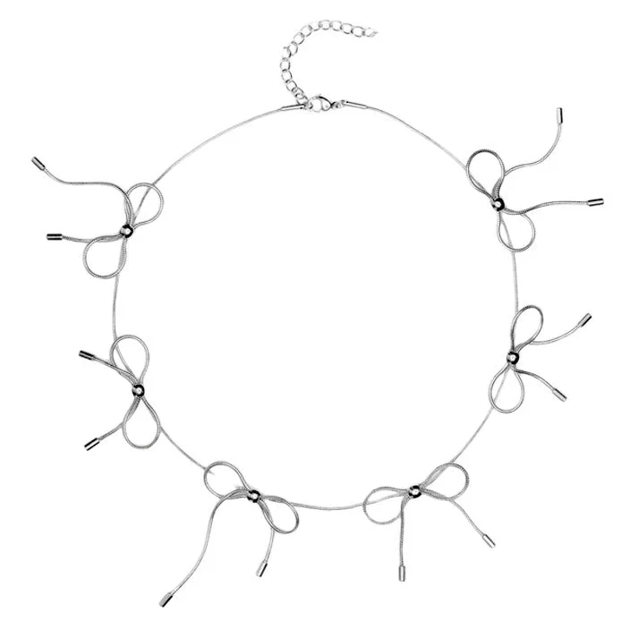 Coquette Aesthetic Silver Bows Choker — view 1