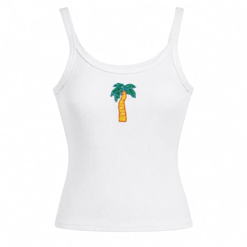 Beaded Palm Tree Ribbed Tank Top — view 1