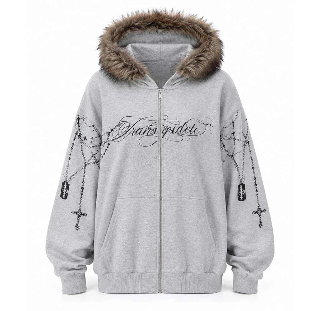 Y2K Detachable Fur Zip-Up Hoodie — view 1